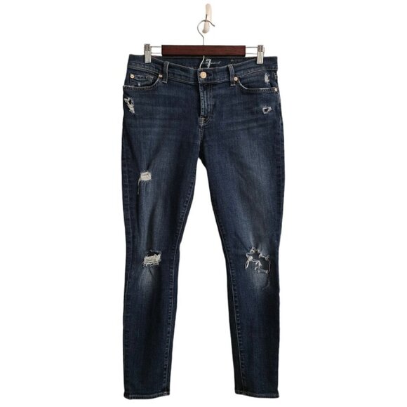 7 For All Mankind The Ankle Destructed Skinny Jeans Sz 29 - Picture 1 of 11